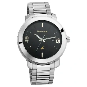 Fastrack NS3246SM02 Bare Basics Quartz Analog with Date Black Dial Stainless Steel Strap Watch