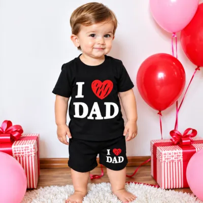 Cute 'I ❤️ DAD' Black Boys' Two-Piece Summer Set