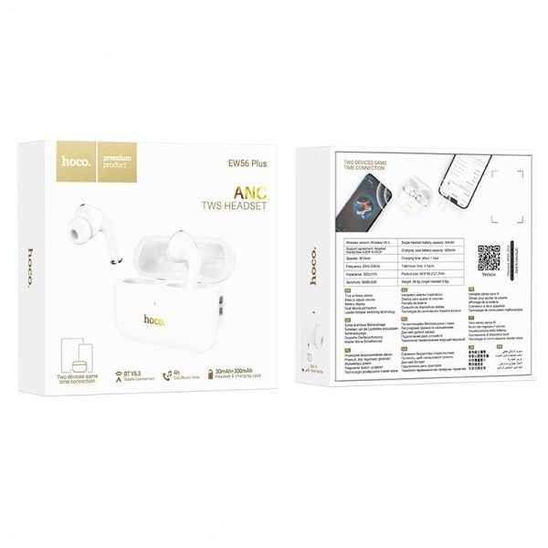 Hoco EW56 Plus ANC True Wireless Earphones – White Color