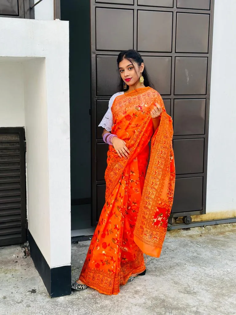 Women's Half Silk Screen Print Saree, 12 Haath