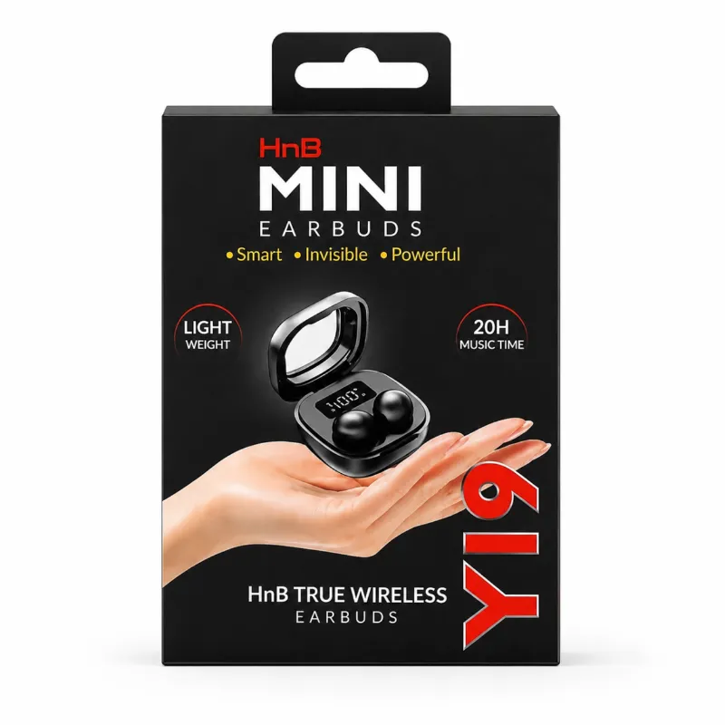 HnB Y19 Mini True Wireless Earbuds – Ultra-Small Invisible In-Ear TWS with Digital LED Battery Display, Auto-Pairing & 20H Playtime