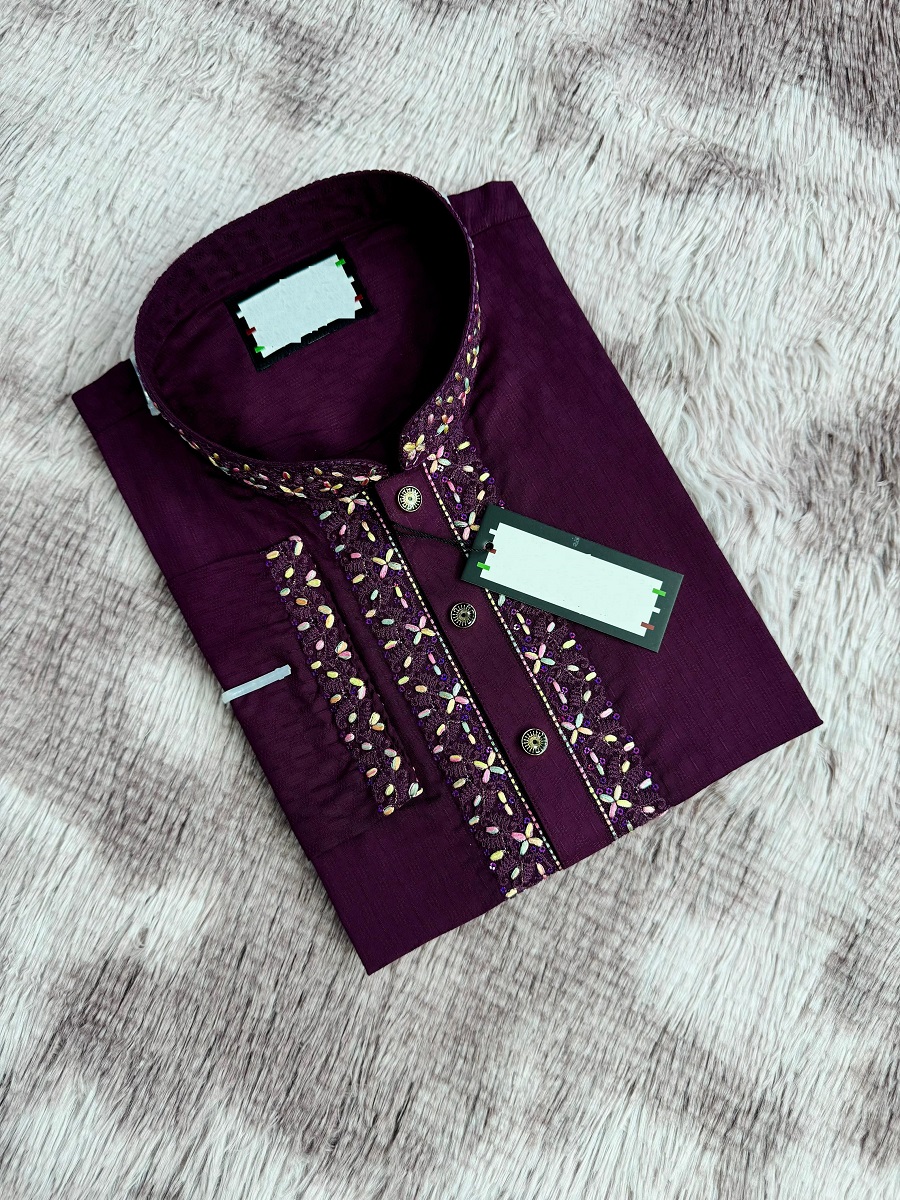 Men's Panjabi with Sequin and Thread Embroidery, Sizes M to XL