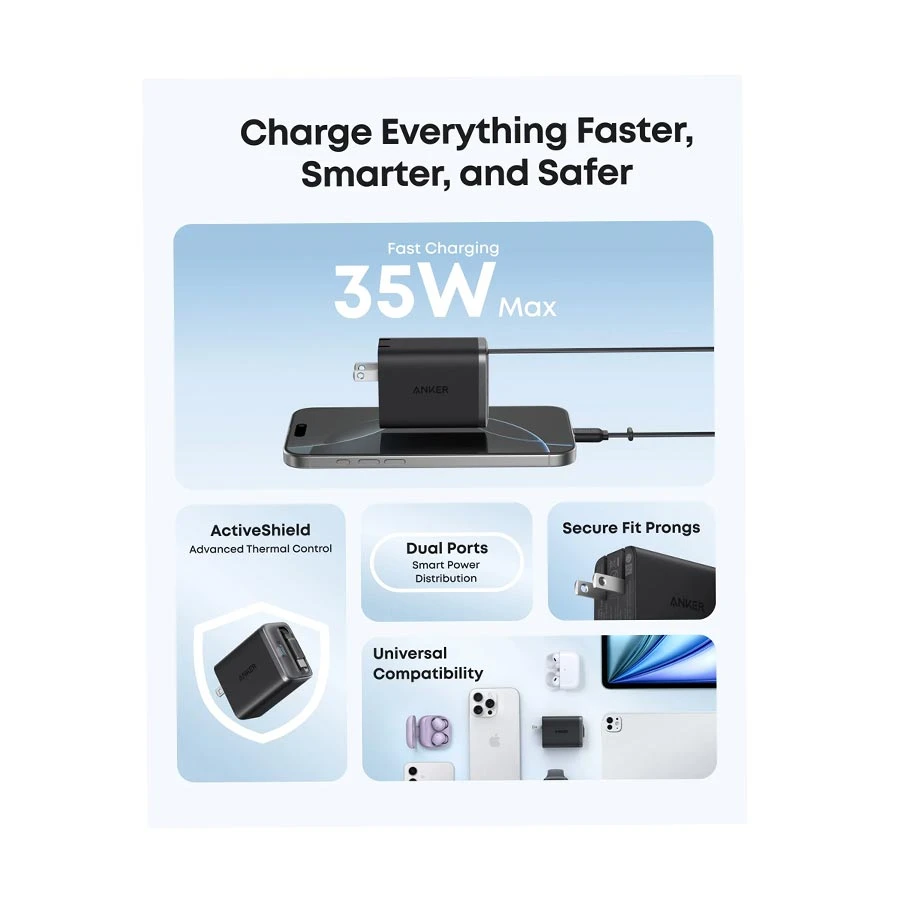 Anker Nano 35W USB-C Charger with Retractable Cable Black Stone (US)