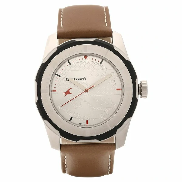 Fastrack NS3099SL01 Quartz Analog Silver Dial Leather Strap Watch