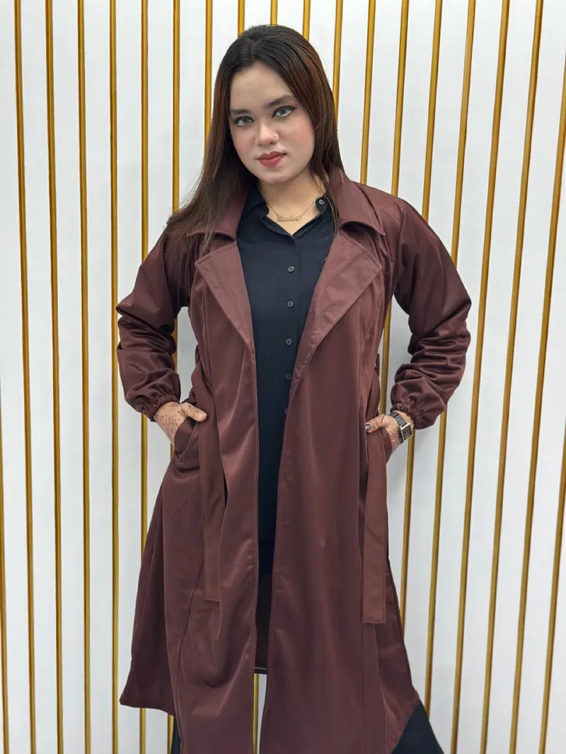 Women's Suede Leather Overcoat with Belt, 280 GSM