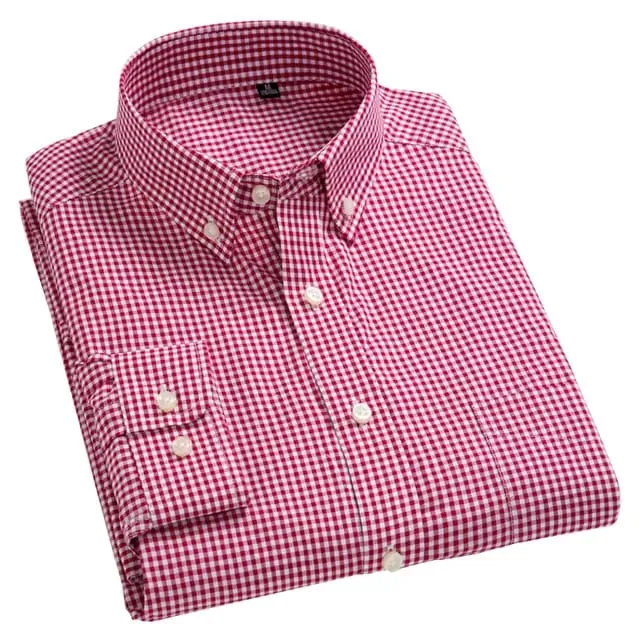Men's Long Sleeve Office Check Shirt in Pure Cotton, M to XL