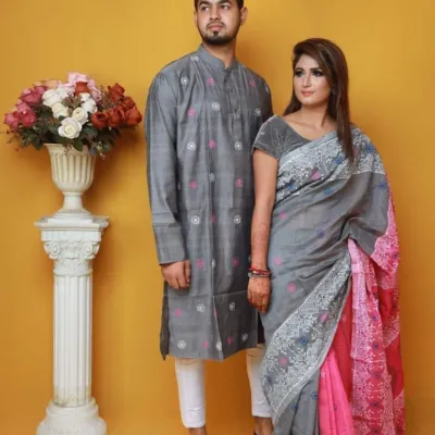 Couple Saree Panjabi Set with Block and Screen Print Work