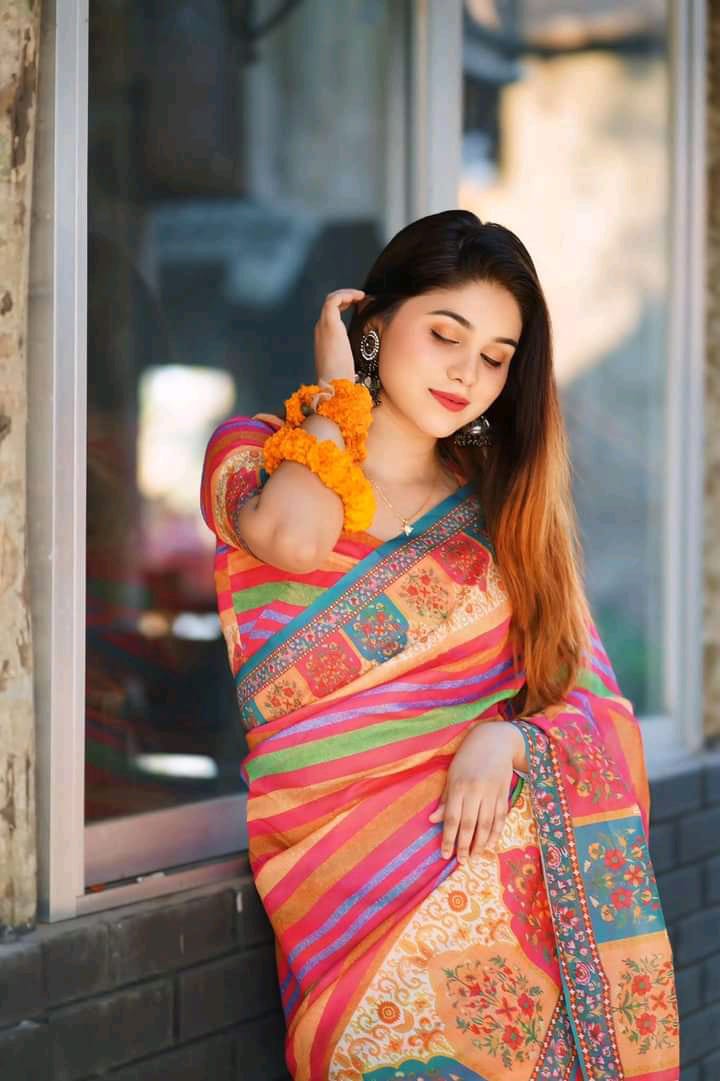 Women's Digital Print Saree with Blouse Piece, 5 Colours