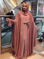 Women's Two-Part Cherry Abaya Set with Inner and Hijab, Size 54
