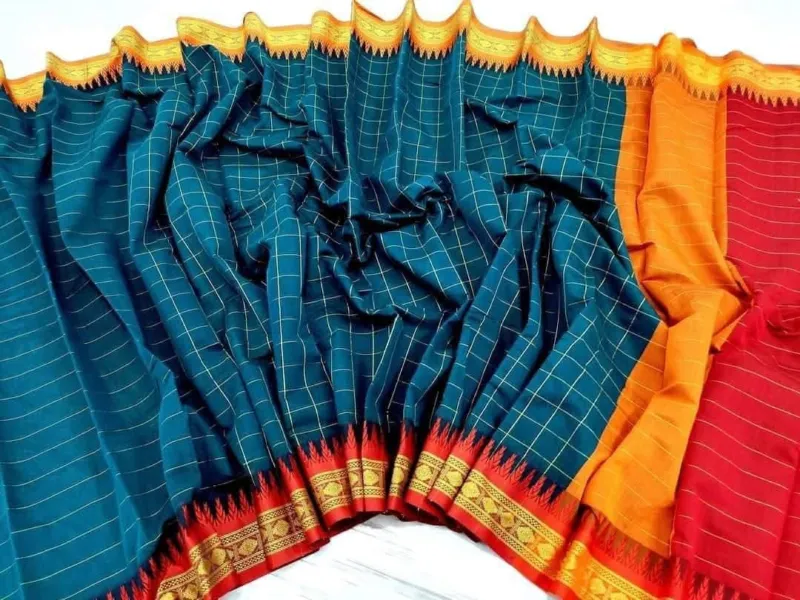 Half Silk Madhurai Check Saree, Without Blouse Piece