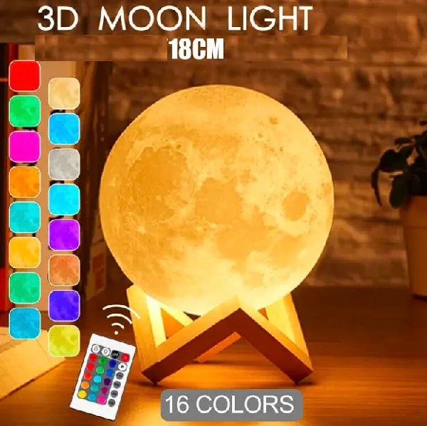 Rechargeable 3D Moon Lamp With Remote -18 CM