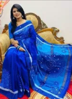 Dhupian Silk Saree with Block Print and Embroidery, 13 Haath