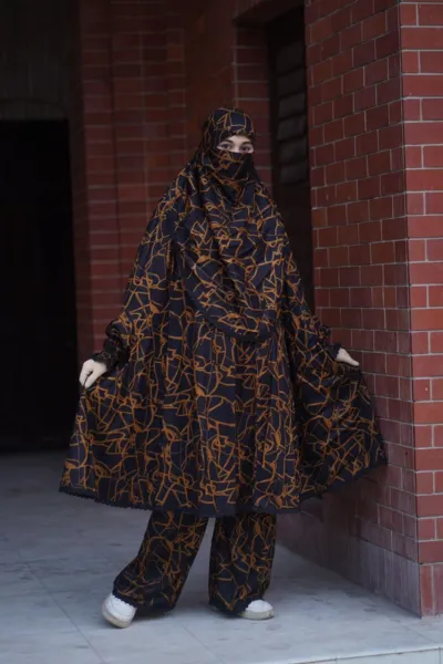 Women's Printed Short Khimar Set with Palazzo, Linen, Free Size