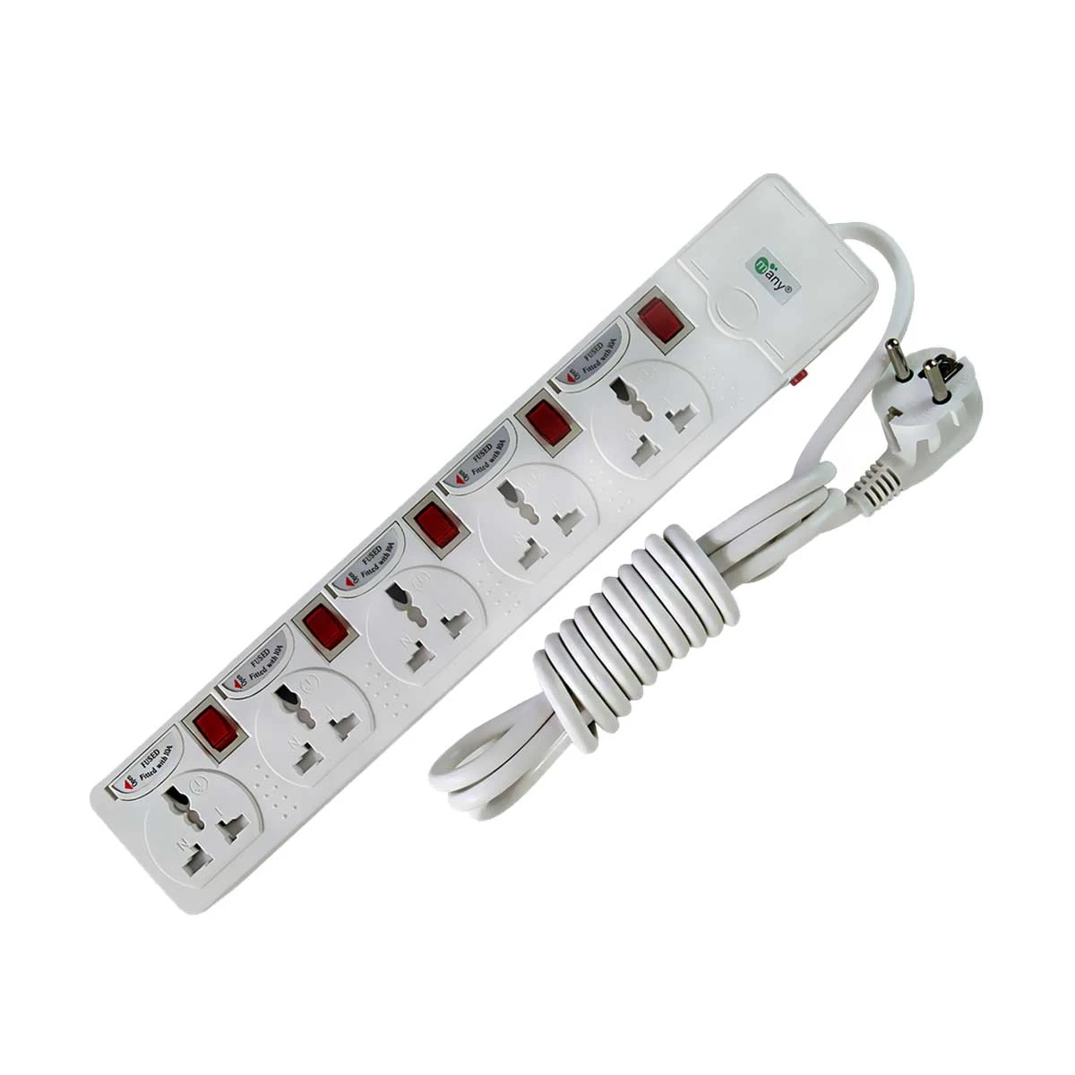Many MTS-154 2 Pin 5 Port Power Strip 5 Meter White