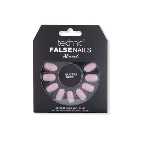 Technic Almond 24 False Nails With Glue - Gloss Nude (China)