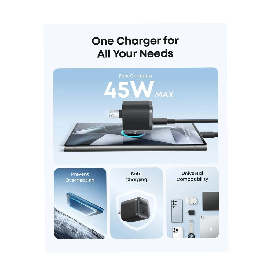 Anker Nano 45W GaN USB-C Black Charger Adapter (US)