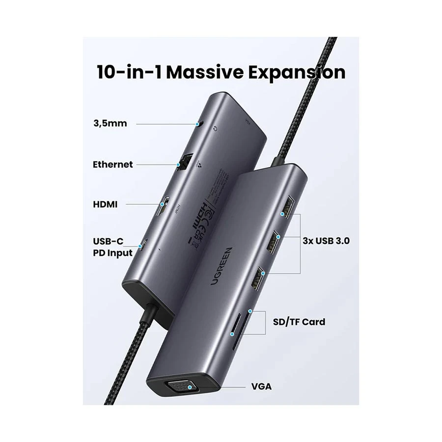 UGREEN CM498 (15601) Type-C to HDMI, VGA, LAN, SD, TF & Audio Hub