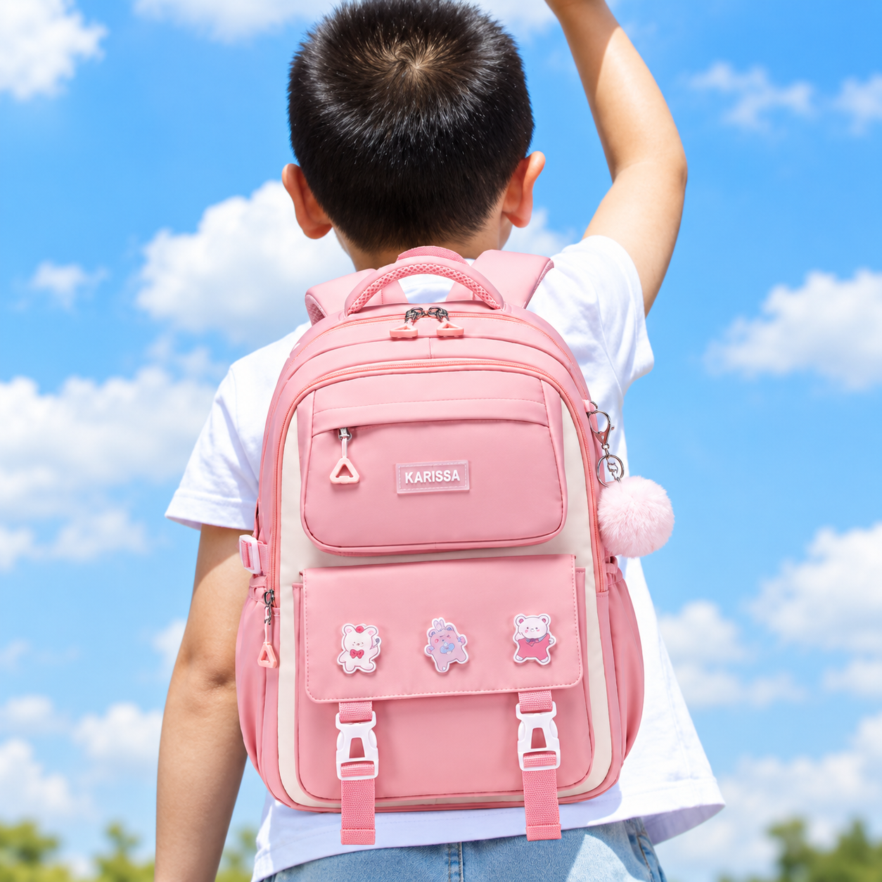 Cute PIKBEAR School Backpack for Girls - Pink