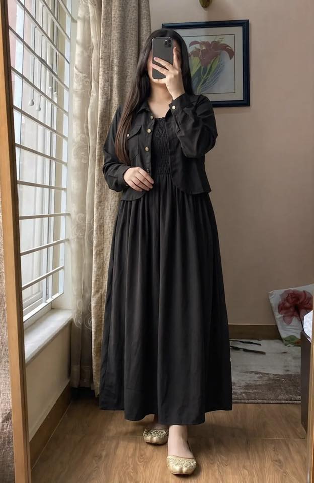 Women's Georgette Smocking Gown with Shirt, 4 Colours