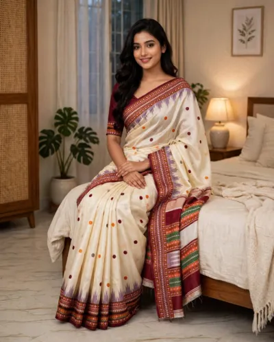 Assam Silk Style Saree with Matching Blouse Piece, 3 Colours