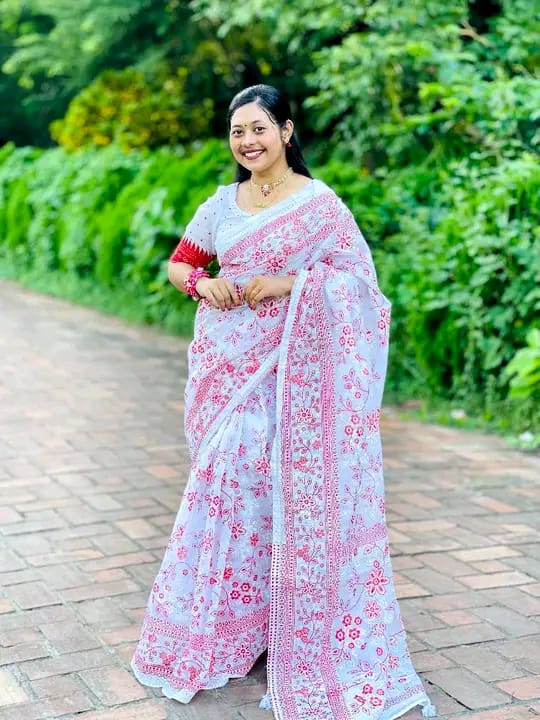 Half Silk Glitter Print Saree, 12 Haath, 2 Colours