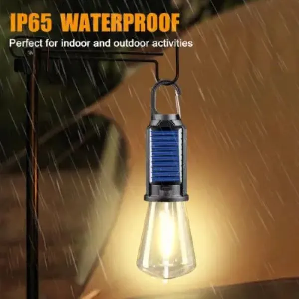 Solar rechargeable camping light, Hookup wire-free, New vintage tungsten, Three light modes, three styles