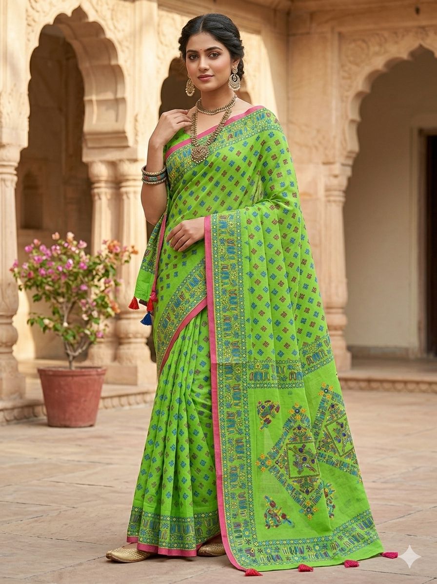 Tangail Silk Screen Print Saree with Tassels, 13.5 Haath