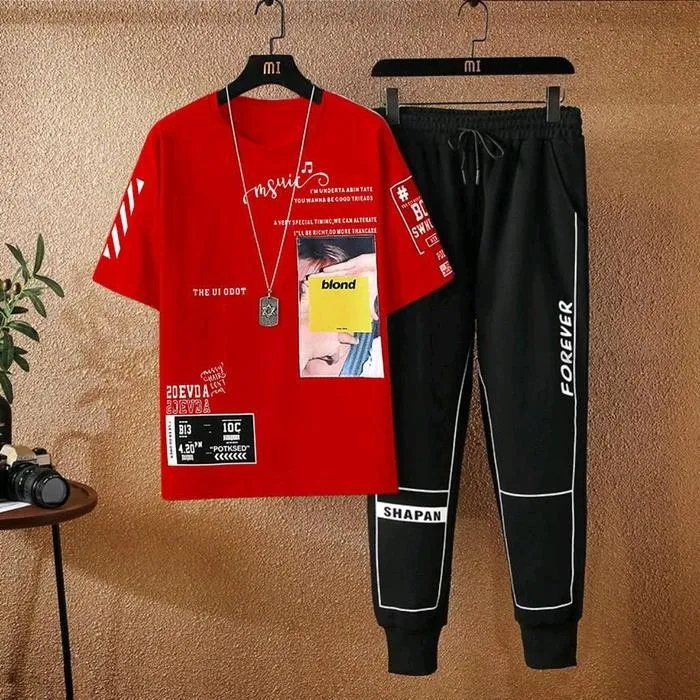 Men's Mesh Fabric T-Shirt and Full Pant Set, 6 Colours
