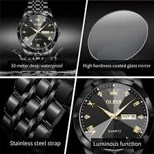 Butter  Fly Lock Olievs  Stainless Steel fashionable  Couple watches +1pcs chain cutter+ 2 pcs battery Full Black