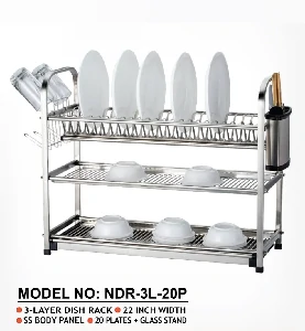Stainless Steel Dish Rack 3 Layer and 20plates NDR-3L-20P