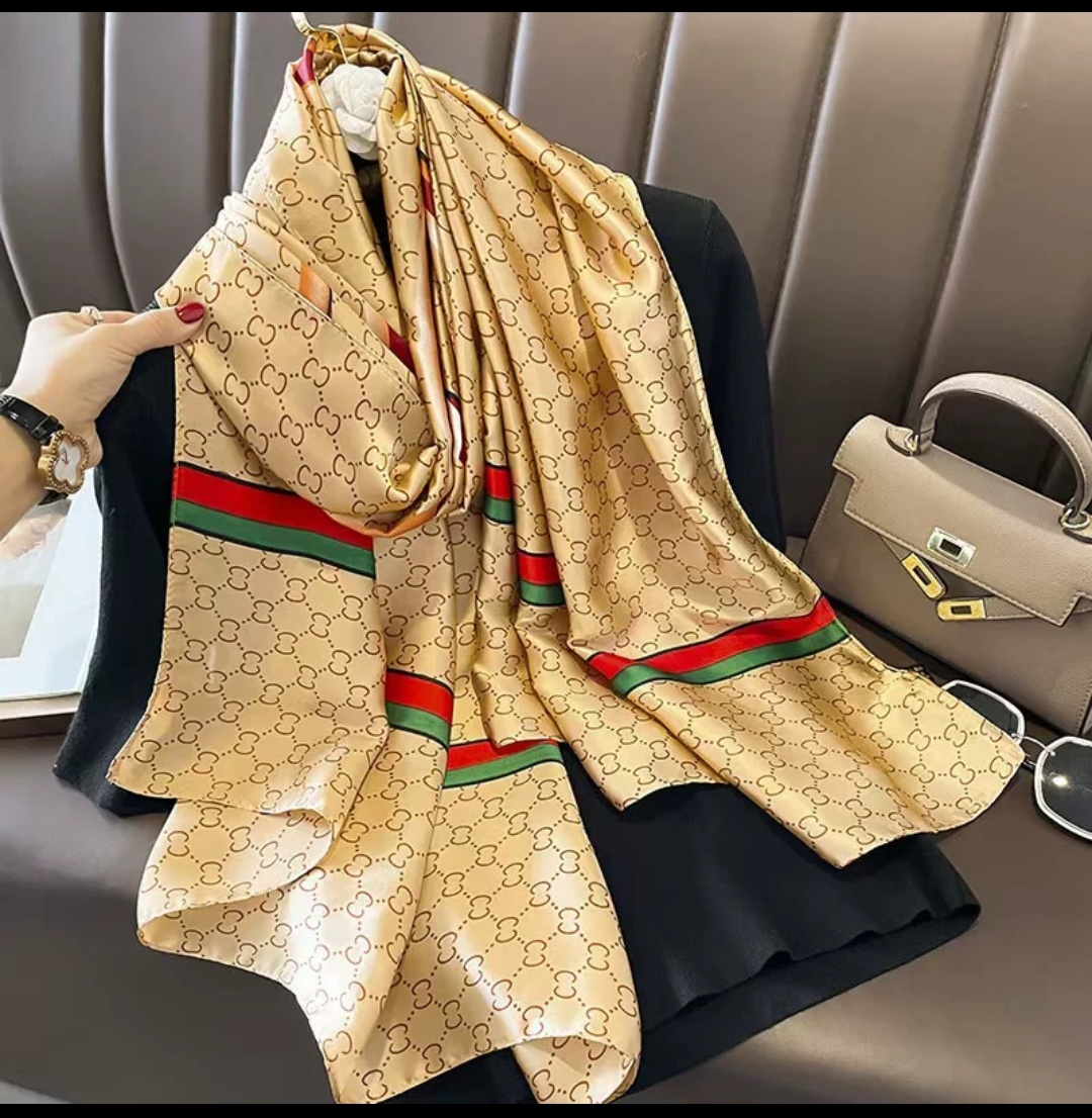Printed Satin Silk Scarf for Neck, Hijab, Shawl or Bag