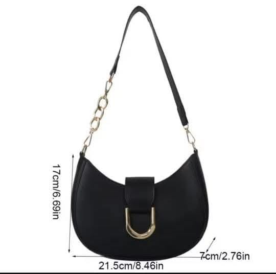 Women's Half Round PU Leather Chain Shoulder Bag with Zipper