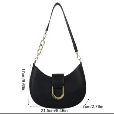 Women's Half Round PU Leather Chain Shoulder Bag with Zipper