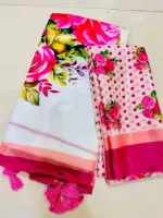 Topetor Silk Digital Print Saree with Matching Blouse Piece