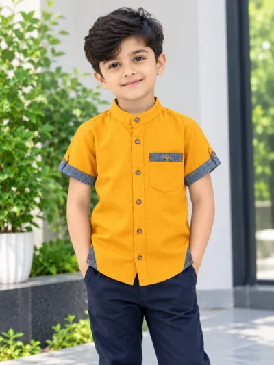 Boys' Slub Cotton Half Sleeve Shirt, 2 to 8 Years