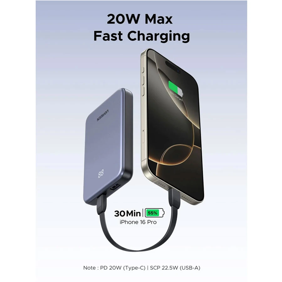 UGREEN PB507 10000mAh 20W Power Bank with Digital Display Space Gray