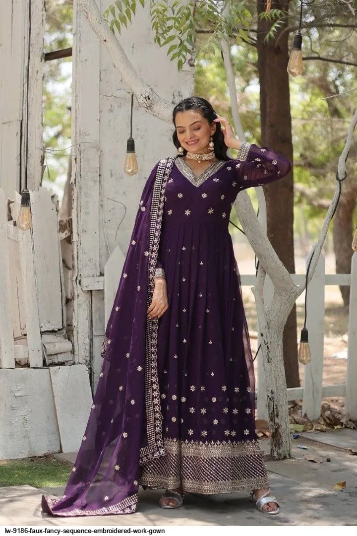 Weightless Georgette Party Gown Three Piece with Sequin and Zari Work
