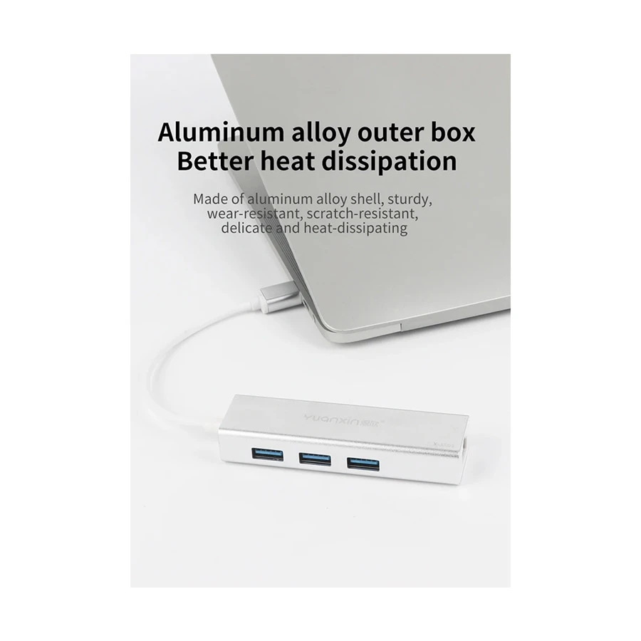 Yuanxin X-3561T Type-C to Tri USB & Gigabit LAN Hub White