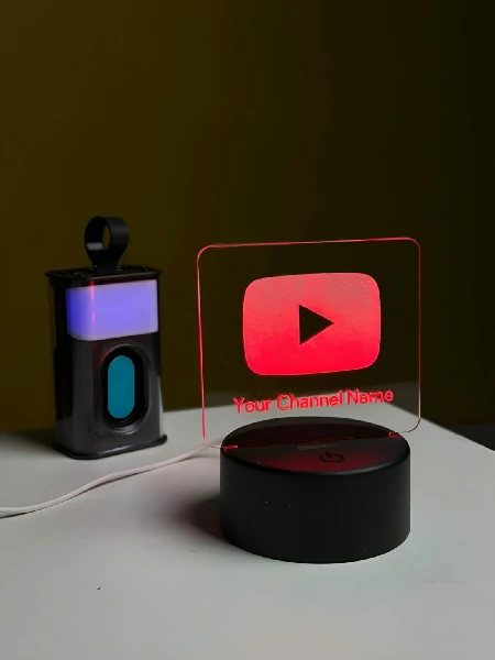 Customizable Youtube Logo Design Acrylic Multicolor Night Lamp – WHITE