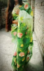 Women's Half Silk Saree with Hand Brush Paint Work