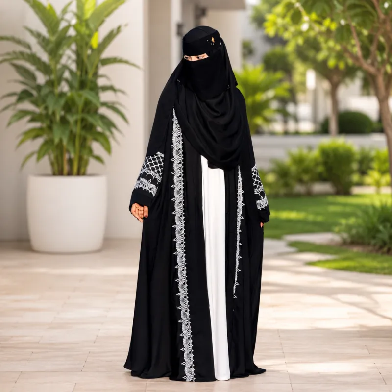 Premium 3-Piece Dubai Fabric Abaya Set with Original Embroidery (Koti, Inner & Hijab)