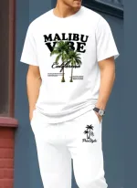 Drop Shoulder Pure Cotton T-Shirt and Trouser Set for Men, 180 GSM