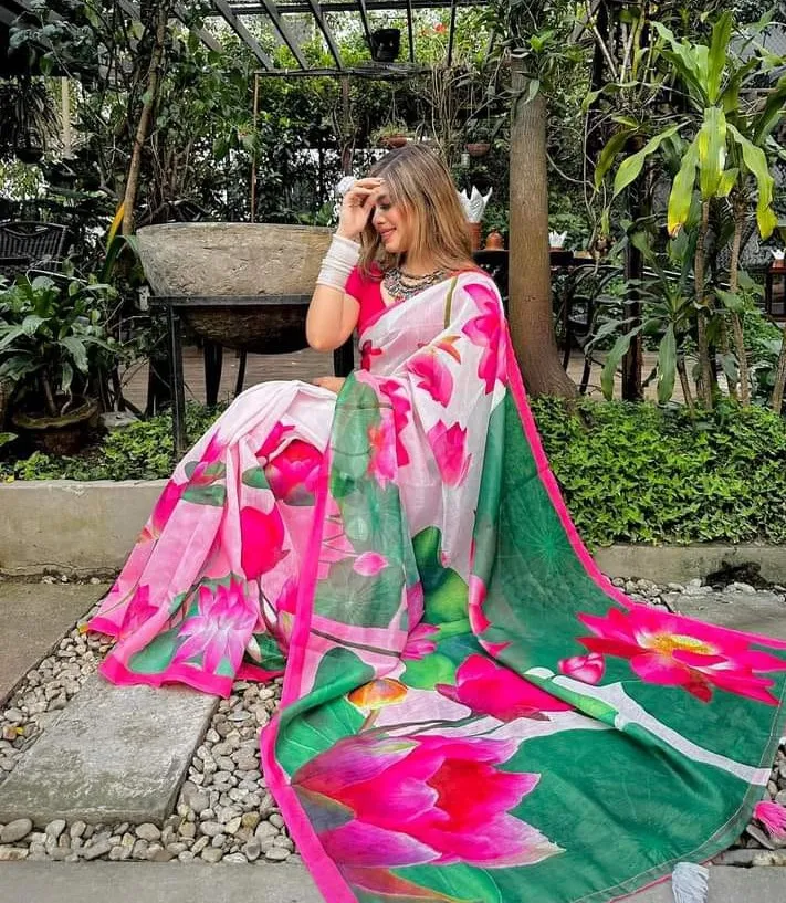 Women's Digital Print Chanderi Silk Saree, Saree Only, 6 Colours