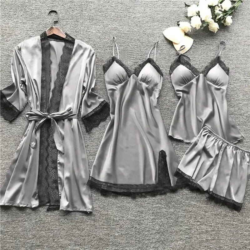 Women's Satin Nightwear Set, Nightie, Top and Short Pant