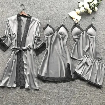 Women's Satin Nightwear Set, Nightie, Top and Short Pant