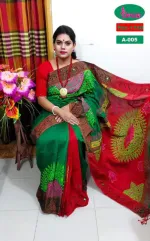 Hand Print Work Half Silk Saree, 12 Haath, 6 Colour Choices