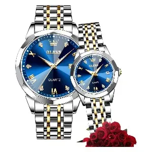 Olevs Stainless Steel fashionable Couple watches Silver Blue