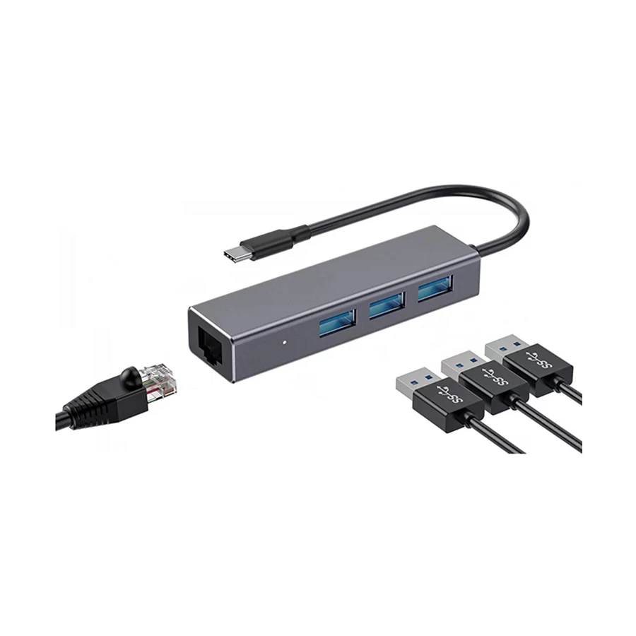 Xtreme XH403CG Type-C to Tri USB 3.0 & Gigabit LAN Hub Grey