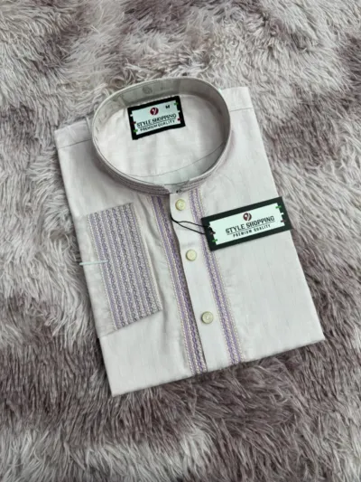 Men's Embroidery Work Panjabi in One Colour, Sizes M to XL