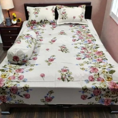 King Size Twill Cotton Bedsheet 8 Feet Long, 4 Piece Set